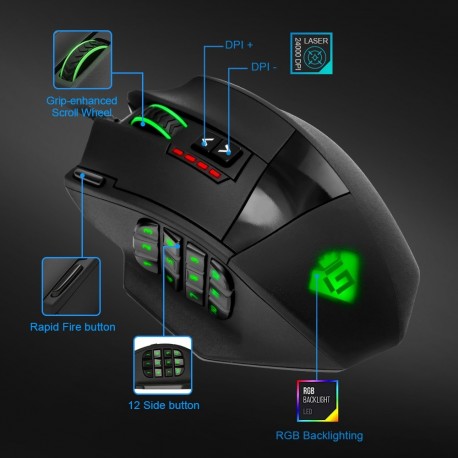  Souris gamers pas cher Rocketek 16400dpi 19 boutons programmable