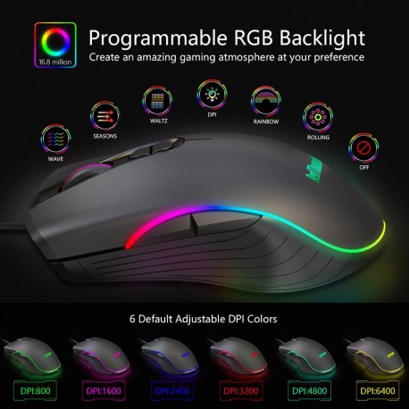 Clavier de jeu à une main rétroéclairé 6400dpi 