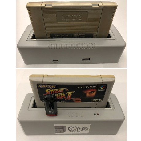 Original Super NES multi cartridge and rom adapter with usb key reader for rom