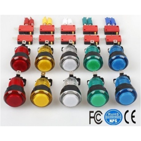 Boutons poussoirs Lumineux led  10 pièces choix de 5 couleurs pour arcade