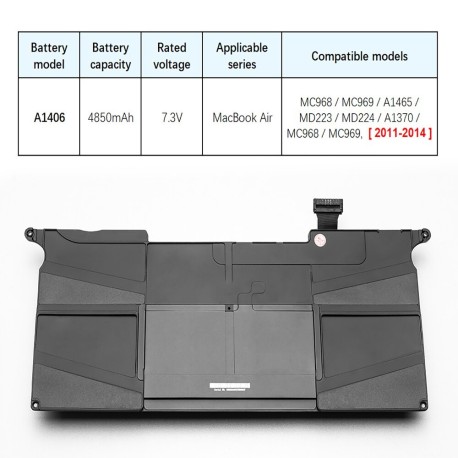 A1406 battery for Mac Book Air A1370 2010 and MAC A1465