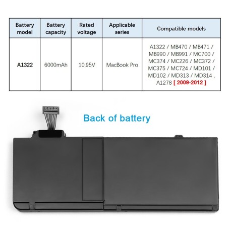 Replacement A1322 Battery for Apple MacBook Pro 13 A1278 Computer