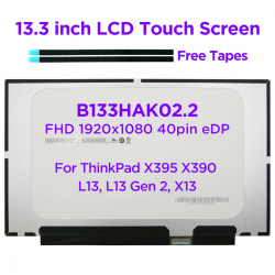 &Eacute;cran tactile LCD pour Lenovo ThinkPad X395, X390, X13, L13, Gen 2, 20NL, 20NM, 20Q0, 20Q1, 40 broches, 13.3