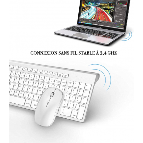 AZERTY – clavier sans fil français 2.4 ghz, souris ergonomique, Compatible avec IMac, Mac, PC, tablette, ordinateur Windows (bla