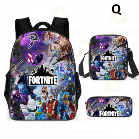 Sac à dos Fortnite pour enfants, 3 pièces, pour écoliers, garçons et filles, cadeaux