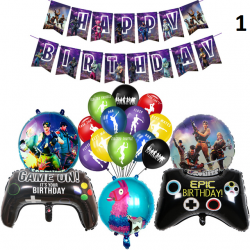 Fortnication party decoration, shooter, alpaca banner, birthday party decor, controllers, balloons, numbers, toys