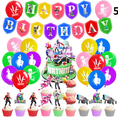 Fortnication party decoration, shooter, alpaca banner, birthday party decor, controllers, balloons, numbers, toys