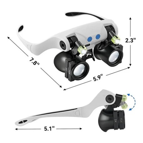 Hands-Free LED Magnifying Glasses — 14 Lenses (3X–15X)