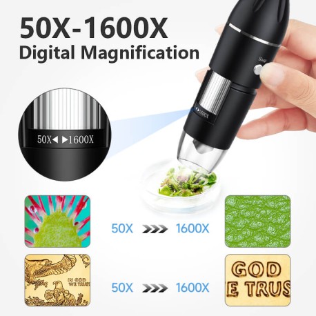 USB Digital Microscope 1600X — 8 LED 1080P