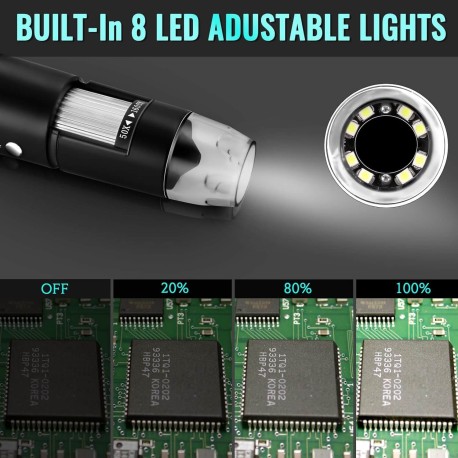 USB Digital Microscope 1600X — 8 LED 1080P